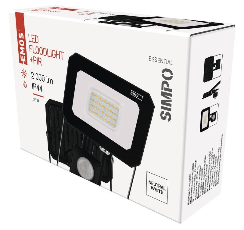 Reflektor EMOS SIMPO 20W 2000LM IP44 NW PIR čierny Reflektor EMOS SIMPO 20W 2000LM IP44 NW PIR - čierny