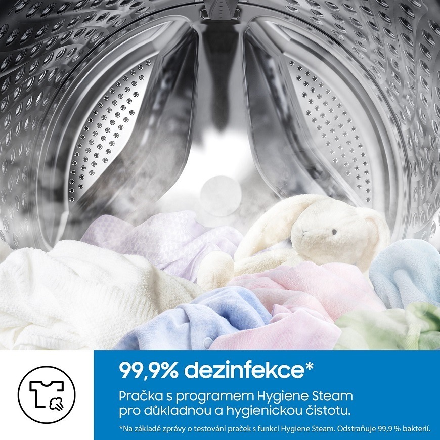 Práčka Samsung WW90CGC04DABLE čierna Plyšák a oblečenie v bubne práčky s parou - program Hygiene Steam