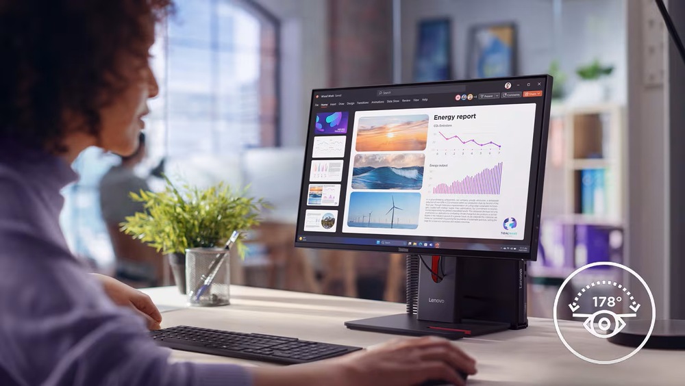 Monitor Lenovo ThinkVision T24-40 čierny Vďaka širokým pozorovacím uhlom je možné na monitor Lenovo ThinkVision T24-40 nazerať aj zo strany