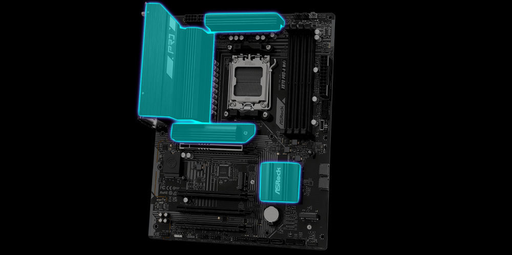Základná doska ASRock X870 PRO-A WIFI čierna Hliníkové chladiče zaisťujú efektívne a výkonné chladenie