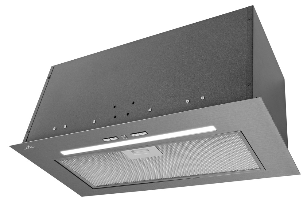 Podhľadový vstavaný digestor ETA 494990010A v nerezovom vyhotovení so zapnutým LED osvetlením
