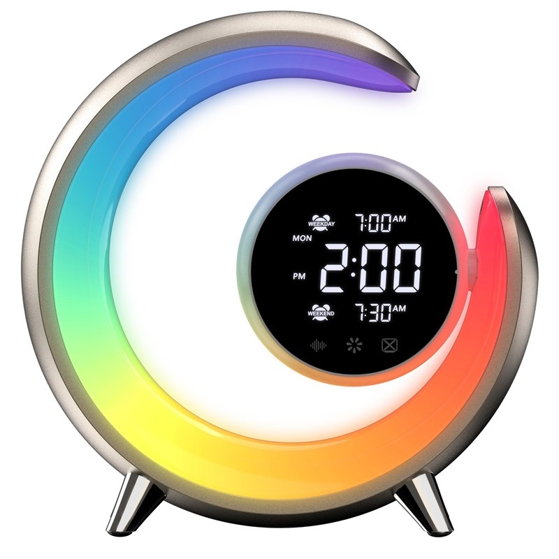 Stolná LED lampička IMMAX PEACOCK s hodinami, RGB svetlo, 20W, 400lm - zlatá