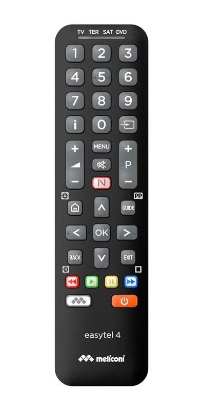 Diaľkový ovládač Meliconi EASYTEL 4, Univerzálny diaľkový ovládač pre 4 prístroje čierny