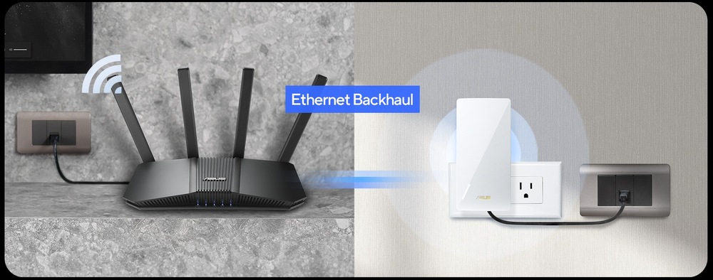 Wi-Fi extender Asus RP-BE58 WiFi 7 Range Extender, AiMesh biely Zariadenie podporuje káblové pripojenie a zaisťuje vyššiu stabilitu aj efektívny výkon pri náročnom využití siete.