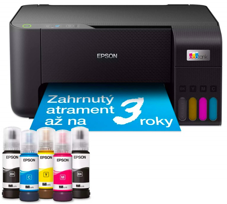 Multifunkčná tlačiareň Epson EcoTank L3230 v čiernej farbe so sadou atramentových fľaštičiek