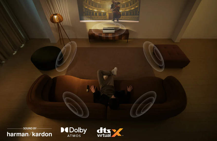Projektor Xgimi Aura 2 GTV sivý Zvuk pri Xgimi Aura 2 GTV vyladili experti z Harman Kardon
