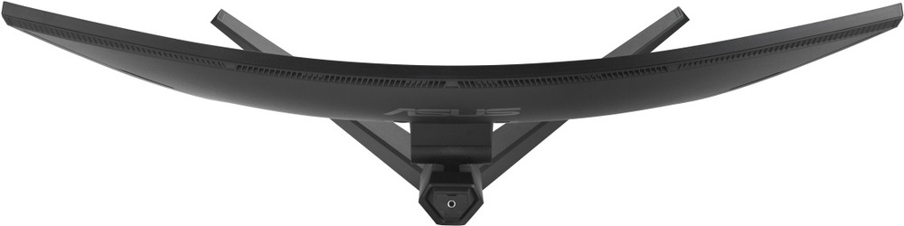 Herný monitor Asus TUF Gaming VG34WQML5A čierny Na obrázku je herný monitor Asus TUF Gaming VG34WQML5A 34" z horného pohľadu zozadu. Dobre je vidieť výrazne prehnuté širokouhlé telo monitora, dlhá vetracia mriežka pozdĺž zadnej hornej časti a čierne prevedenie. Uprostred je uchytenie k stojanu a za monitorom sú vidieť šikmé nohy. zakrivenie displeja a zadnú konštrukciu monitora.