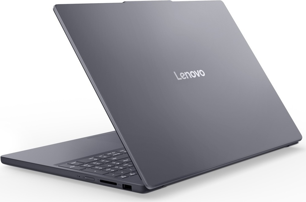 Notebook Lenovo IdeaPad Slim 3 15IPH11 sivý Zadný pohľad na otvorený notebook Lenovo s minimalistickým vekom a odolnou konštrukciou
