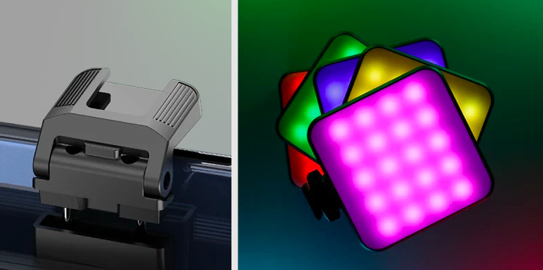Detail cold shoe adaptéra pre pripojenie LED svetla alebo externého mikrofónu