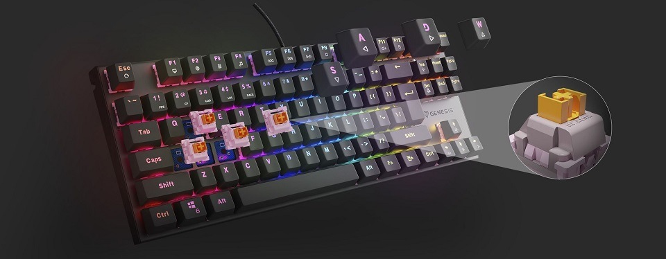 Klávesnica Genesis THOR 303 TKL, RGB, Outemu Peach Silent, US layout čierna Genesis Thor 303 TKL