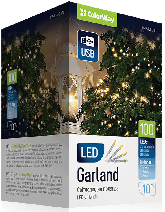 Vianočné osvetlenie ColorWay vnútorné, 100 LED, USB, 10m, teplá biela