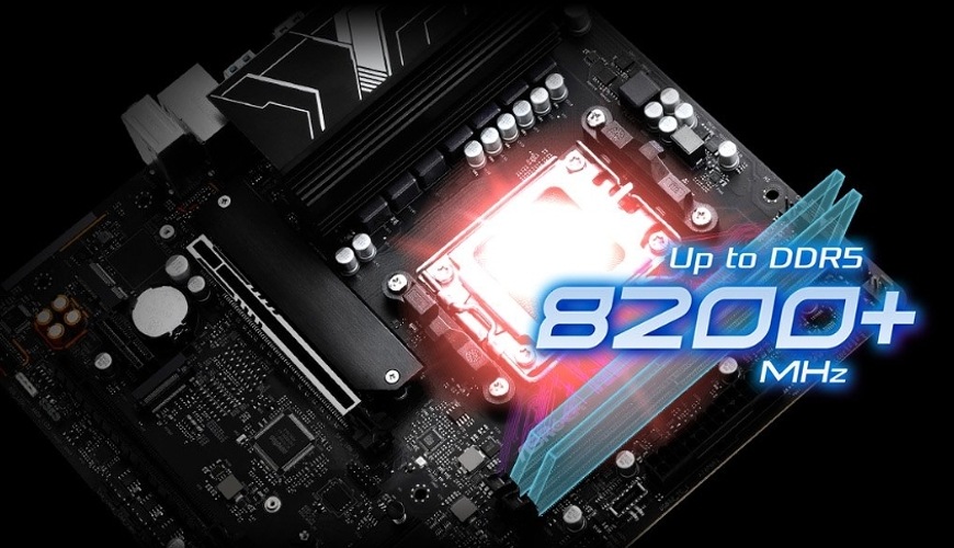 Základná doska ASRock B850M-X R2.0 čierna Detail slotov DDR5 na základnej doske ASRock B850M-X R2.0 s podporou vysokých frekvencií pamätí