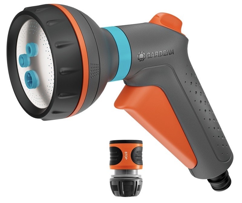 Záhradná sprcha Gardena s ergonomickou rukoväťou, aretovateľná spúšť