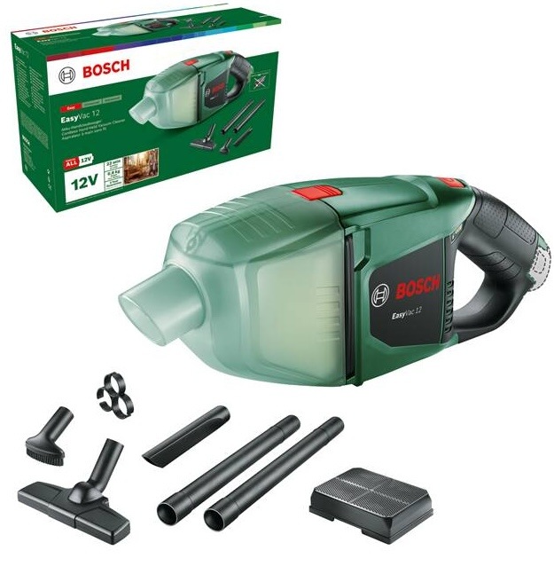 Bosch EasyVac 12 akumulátorový vysávač zelený s príslušenstvom a balením