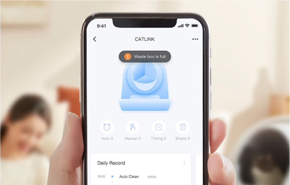 Inteligentná toaleta Catlink Pro-X Standard Version biely Využiť na to môžete mobilnú aplikáciu Catlink. Aplikácia vám umožní pohodlne spravovať váš box na podstielku z smartfónu alebo tabletu.