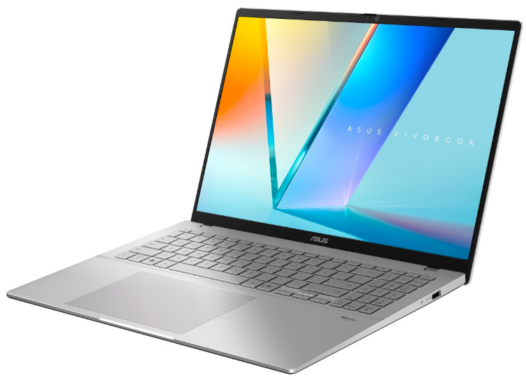 Notebook Asus Vivobook S16 strieborný Pohľad zhora na numerickú klávesnicu a Precision Touchpad notebooku ASUS Vivobook S16