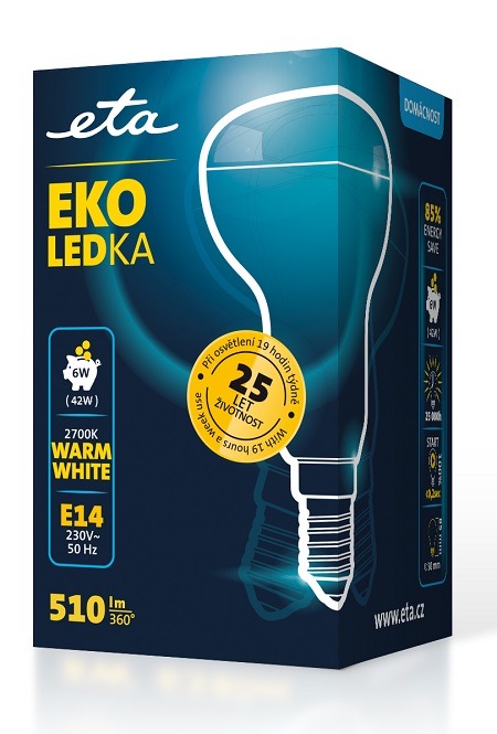 LED žiarovka ETA EKO LEDka reflektor 6W, E14, teplá biela žiarovka ETAR50W6WW01, úsporná, LED