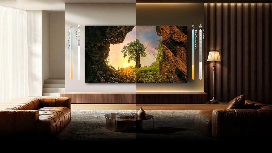 SMART TV Hisense 100U8Q, adaptívny svetelný senzor automaticky prispôsobí jas presne podľa aktuálnych svetelných podmienok