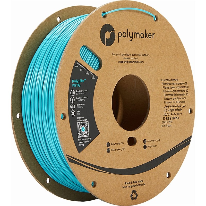 Tlačová struna (filament) Polymaker PolyLite PETG, 1,75 mm, 1 kg tyrkysový