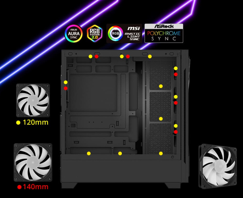 Case ADATA XPG Starker Air BTF biela ADATA XPG Starker Air BTF umožňuje osadenie až 12 ventilátormi