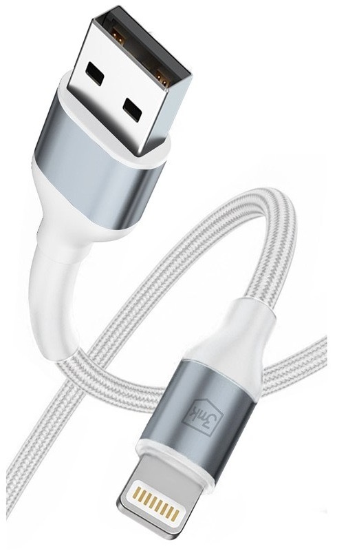 Nabíjací kábel 3mk s konektormi USB-A a Lightning, biela farba