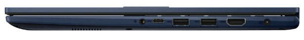Notebook Asus Vivobook 15 modrý Pravá strana notebooku ASUS Vivobook 15 so zobrazenými USB portami, HDMI výstupom a audio konektorom