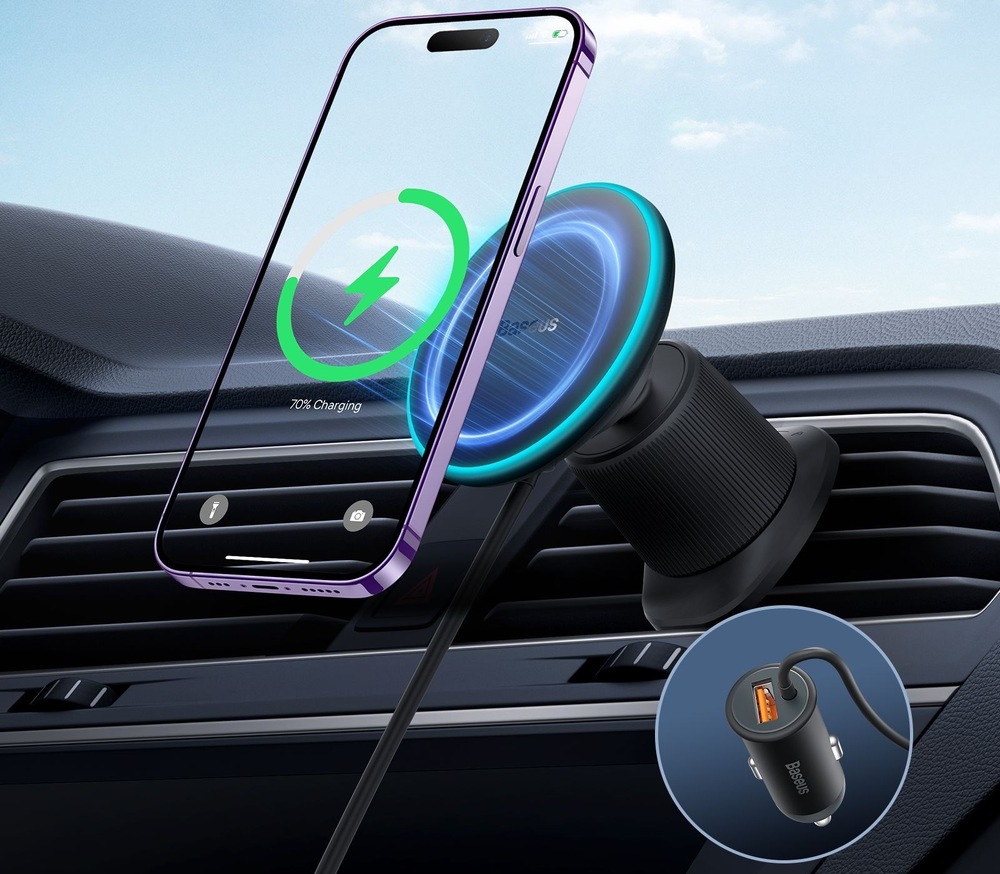 Držiak na mobil Baseus do ventilačnej mriežky s nabíjačkou USB-A 15W+25W čierny Držiak na mobil Baseus do ventilačnej mriežky s nabíjačkou USB-A 15W+25W čierny