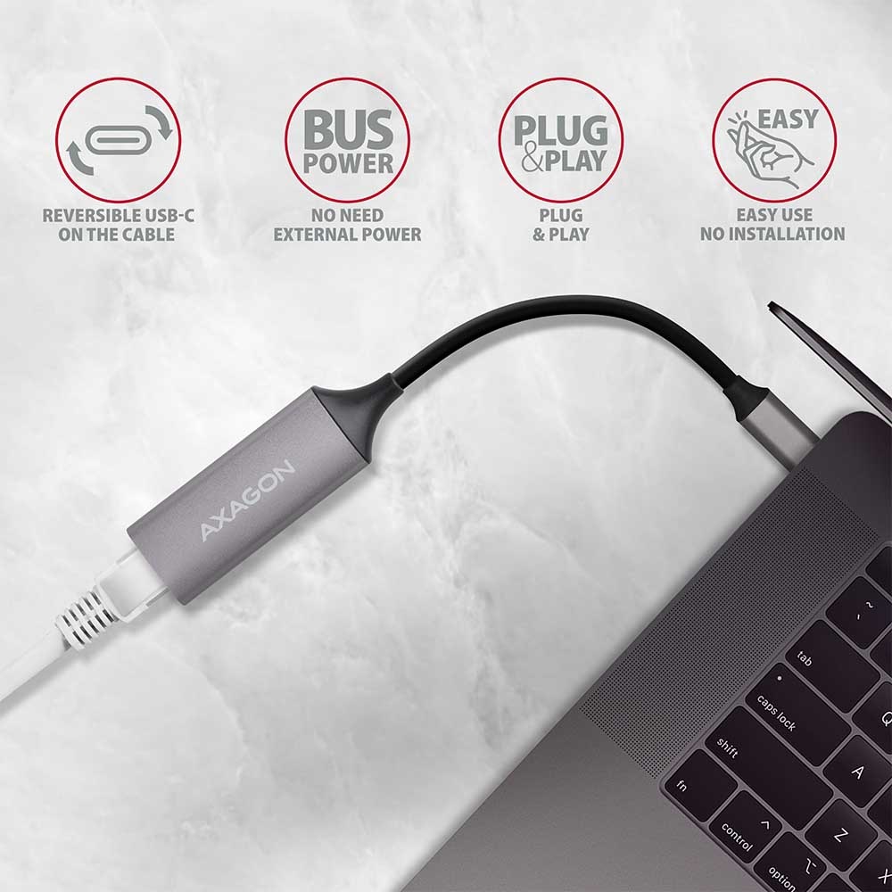Sieťová karta Axagon USB-C 3.2 Gen 1 - Gigabit Ethernet sivá Sieťová karta Axagon USB-C 3.2 Gen 1 - Gigabit Ethernet sivá