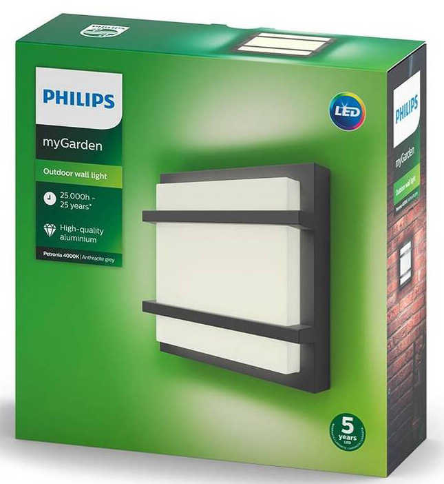 Nástenné svietidlo Philips Petronia, LED, neutrálna biela - antracitové