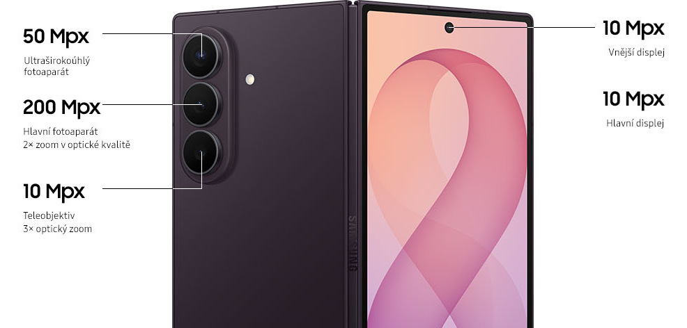 Mobilný telefón Samsung Galaxy Z Fold8 Ultra 5G 12 GB / 512 GB grafitová farba Samsung Galaxy Z Fold8 Ultra 5G sa chváli aj 200Mpx hlavným fotoaparátom
