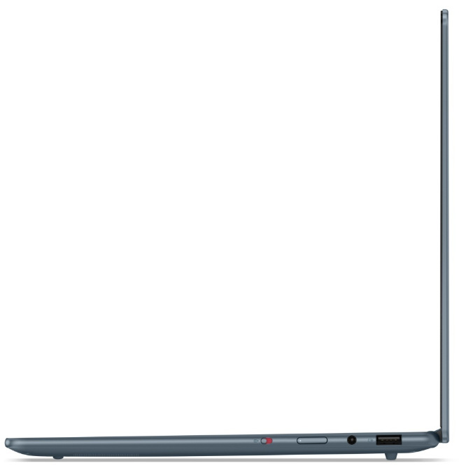 Notebook Lenovo Yoga Slim 7 14AKP10 modrý Bočný profil notebooku Lenovo Yoga Slim 7 14AKP10 s viditeľnými konektormi