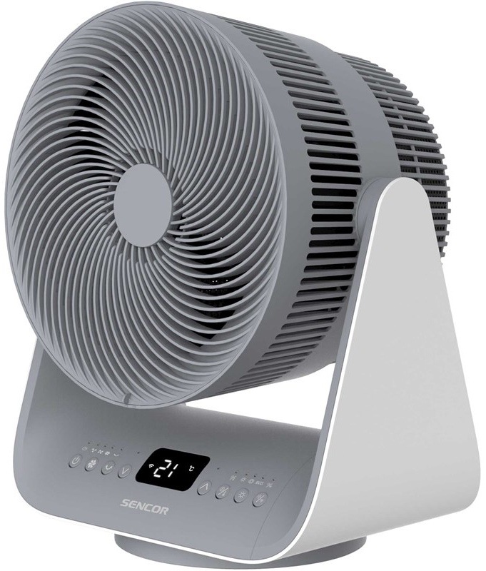 Teplovzdušný cirkulátor Sencor SFH 9200GY v šedom prevedení s dotykovým displejom, bočný pohľad.