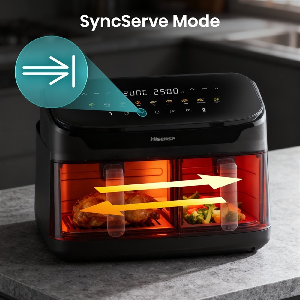 Fritéza teplovzdušná Hisense HAF2700DHA DUAL HEATER čierna Teplovzdušná fritéza Hisense HAF2700DHA dve zóny pečenia