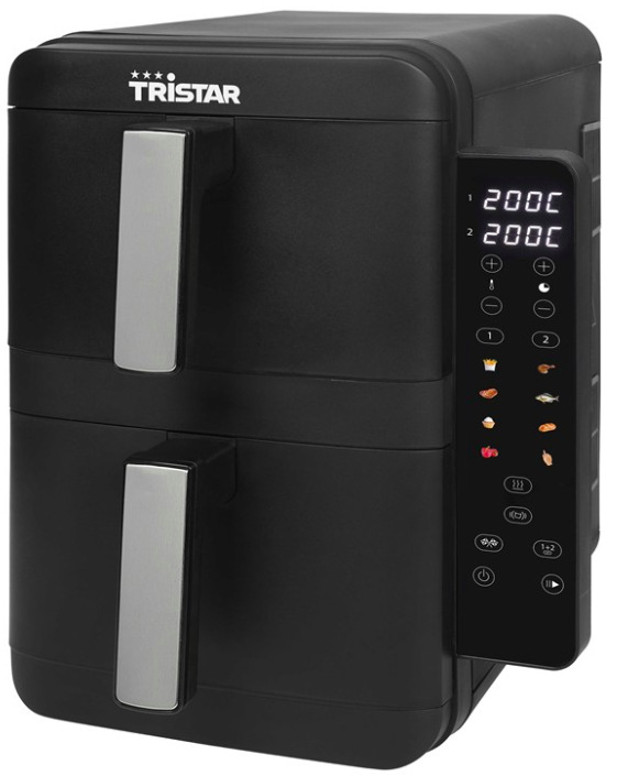 Čierna dvojkošová teplovzdušná fritéza Tristar FR-9074 s digitálnym dotykovým ovládaním