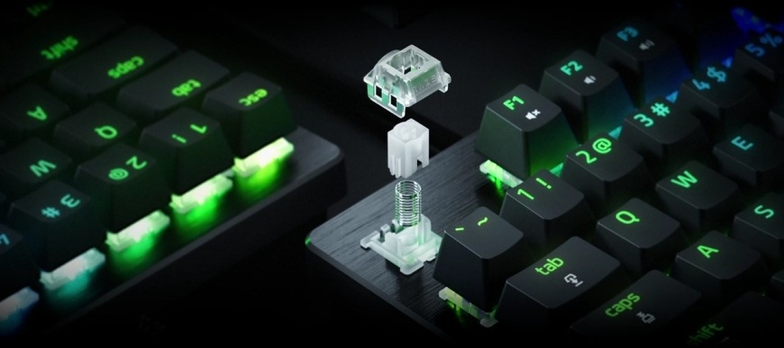 Klávesnica Razer Huntsman V3 HE Magnetic Mini 65% 8KHz, US Layout čierna Detail magnetického spínača klávesnice Razer Huntsman V3 HE Magnetic Mini 65%
