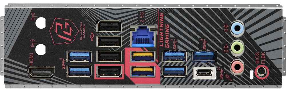 Základná doska ASRock B650 PG Lightning Pohľad na zadný panel dosky: USB-C 3.2 Gen2×2 (20 Gb/s), USB-C je pripravené cez interný konektor pre predný panel skrine. K tomu je tu veľká zásoba USB portov (vrátane USB 3.2 Gen1 aj USB 2.0), takže sa zaobídete bez rozbočovačov. Pre obraz je k dispozícii HDMI 2.1 až 4K/120 Hz (vyžaduje CPU s iGPU), audio.