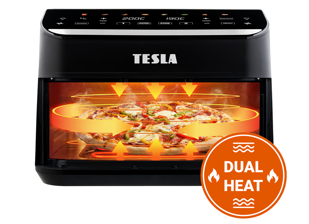 Fritéza teplovzdušná Tesla AirCook DualHeat QD575 XXL čierna Rovnoměrné pečení v horkovzdušné fritéze Tesla AirCook DualHeat QD575 XXL