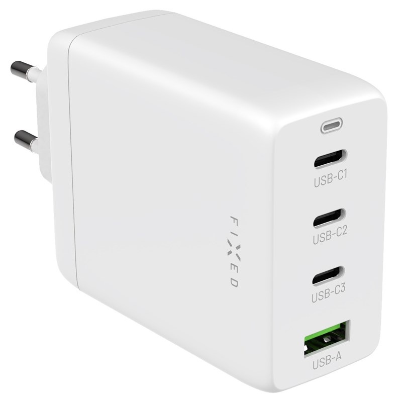 Nabíjačka do siete FIXED GaN 1x USB, 3x USB-C PD, 100W biela