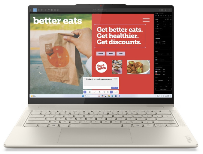 Notebook Lenovo Yoga 7 2-in-1 14AKP10 béžový Čelný pohľad na Lenovo Yoga 7 2-in-1 14AKP10 s klávesnicou a TouchPadom