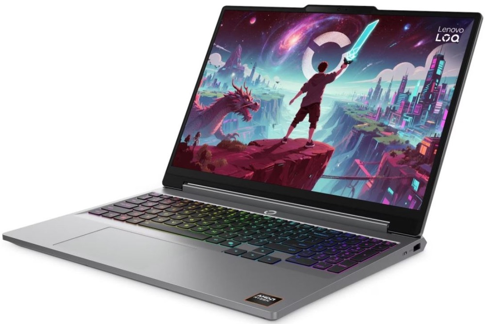 Notebook Lenovo LOQ 15AHP11 sivý Notebook Lenovo LOQ v šikmom pohľade