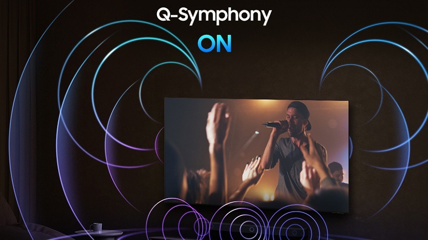 Televízia Samsung S92H a zvukové vlny priestorového zvuku z tv aj soundbaru