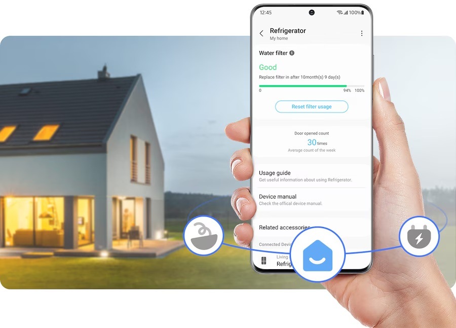 Chladnička Samsung BRB80F30ADS0EO - aplikácia SmartThings na mobilnom telefóne