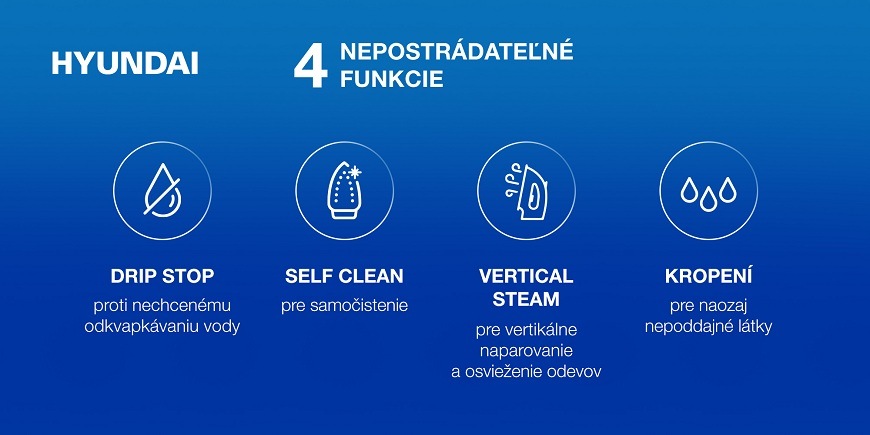 Žehlička Hyundai SI885 strieborná/modrá Žehlička Hyundai SI885, najdôležitejšie funkcie