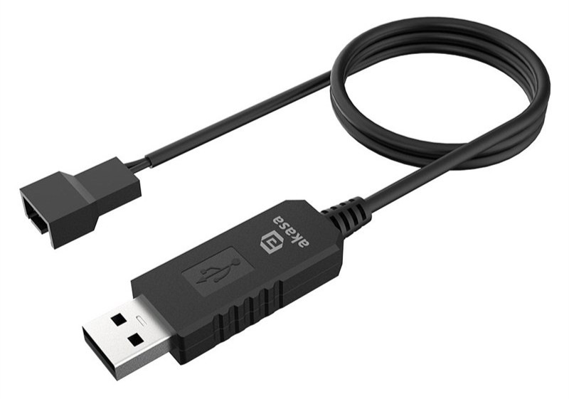 Adaptér AKASA USB na 3-Pin/4-Pin, 5V/12V PC Fan - čierny