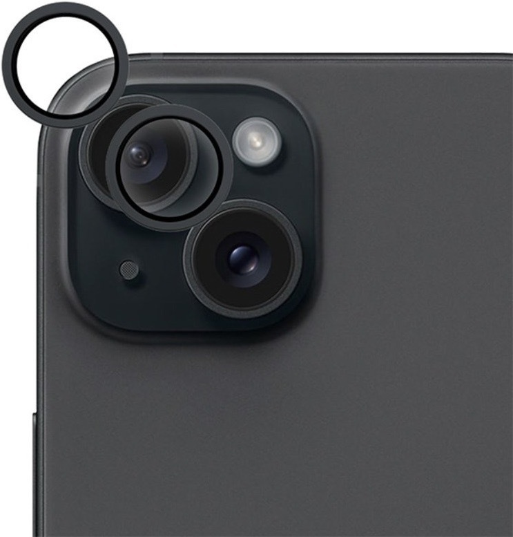 Ochranné sklo šošovky fotoaparátu Epico Aluminium Lens Protector na Apple iPhone 15/15 Plus čierne