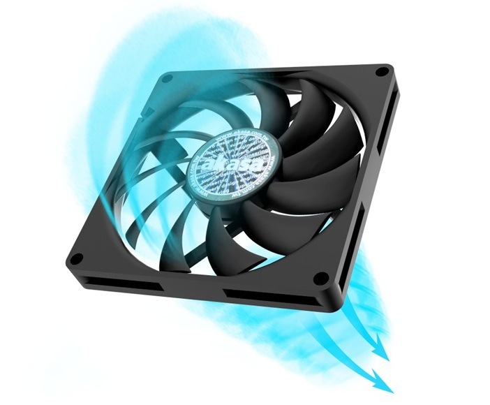 Ventilátor AKASA Slim, 120 mm, PWM čierny Detail obrázku ventilátora.