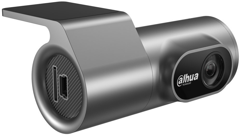 Bočný pohľad na autokameru Dahua DAE-HC1301W-M1pro s držiakom, Mini USB portom a slotom pre microSD kartu