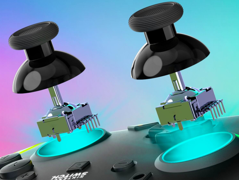 Gamepad Turtle Beach Afterglow Wave Wireless RGB, NS2 čierny Detail bezkontaktných TMR páčok gamepadu pre presné snímanie pohybu