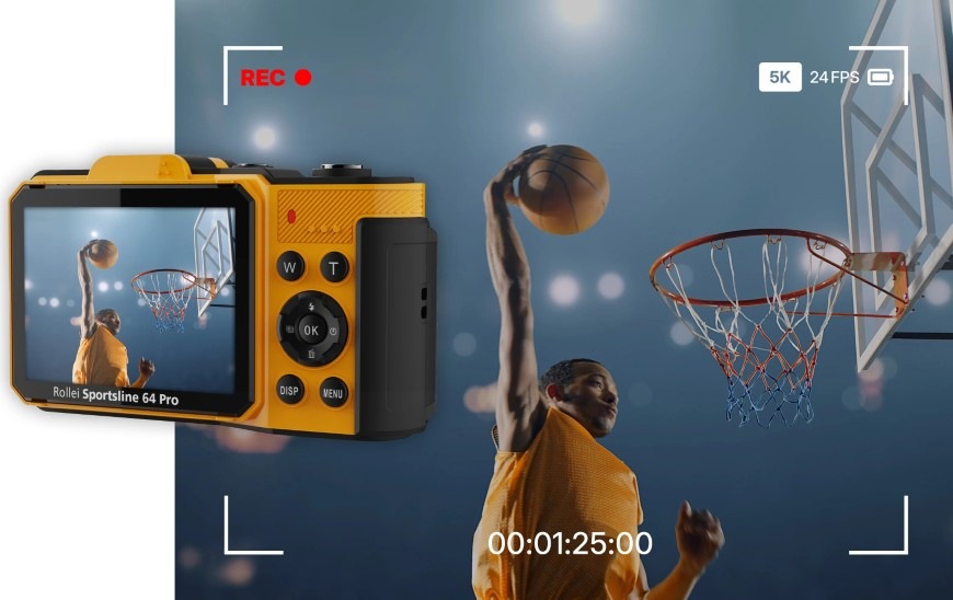 Digitálny fotoaparát Rollei Sportsline 64 Pro oranžový Video basketbalisty urobené fotoaparátom Rollei Sportsline 64 Pro s 5K rozlíšením