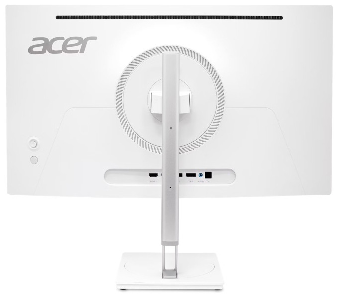 Zadná strana monitora Acer CE270U X 26,5" s pripojovacími portami a bielym stojanom